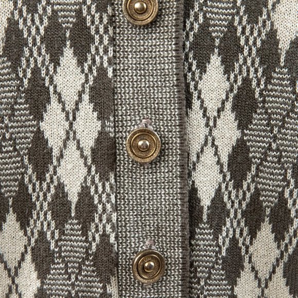 Vintage 80s M Argyle Plaid Print Sweater Brown - Picture 4 of 10
